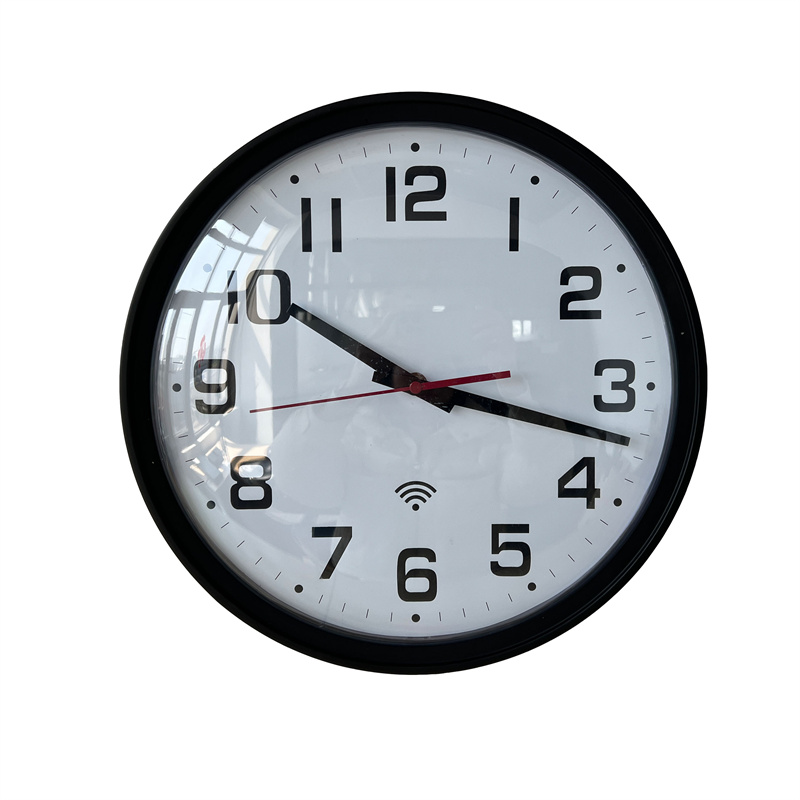 13.7" Black Round WiFi Connected Analog Wall Clock with Battery Powered